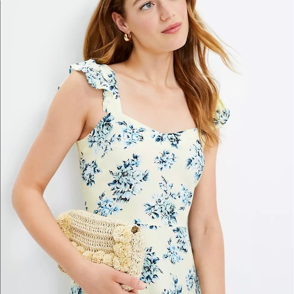 LOFT Floral Ruffle Strap Midi Dress - Picture 3 of 4